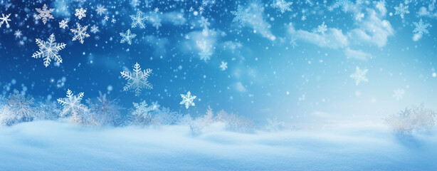 Obraz premium blue christmas background with snow, legal AI