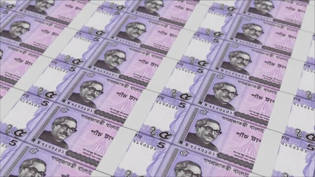 5 BANGLADESHI TAKA banknotes printed by a money press