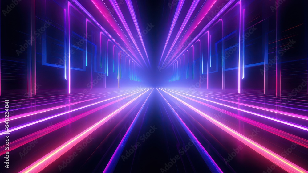 Poster futuristic lines neon lights background created with generative ai