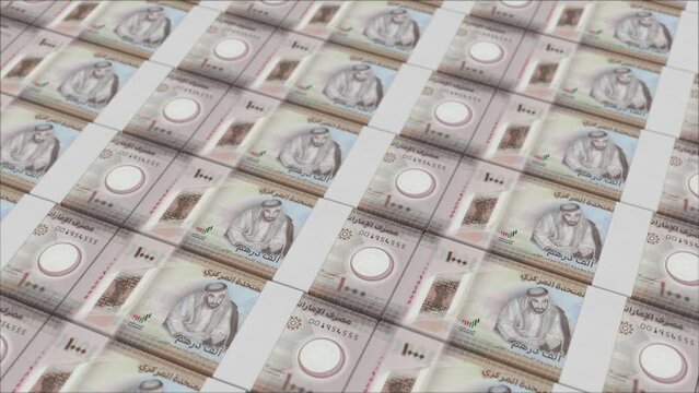 1000 UNITED ARAB EMIRATES DIRHAM banknotes printed by a money press