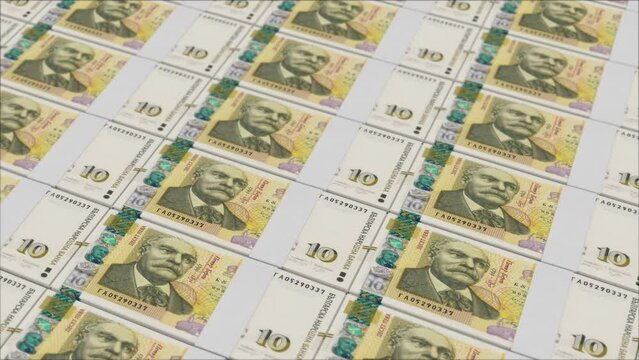10 BULGARIAN LEVA banknotes printed by a money press