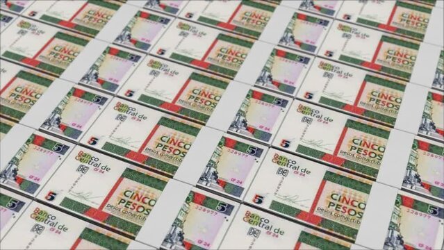5 CUBAN PESO banknotes printed by a money press