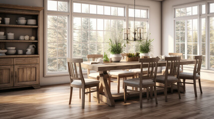 Fototapeta na wymiar Classic dining room in rustic and contemporary style