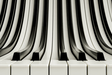 Abstract infinite piano keys go up. Abstract 3d illustration of wavy piano keys 