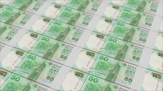 50 HONG KONG DOLLAR banknotes printed by a money press