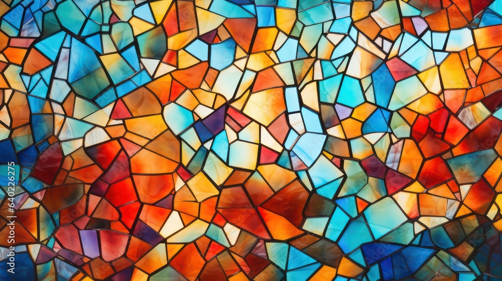 Poster colorful mosaic glass pattern background created with generative ai