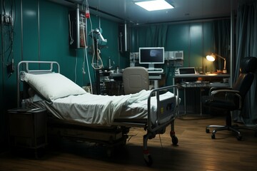 Desolate hospital room displays one bed, lacking any signs of occupancy.