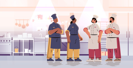 mix race professional restaurant culinary chefs or bakers in uniform food industry workers happy labor day celebration concept