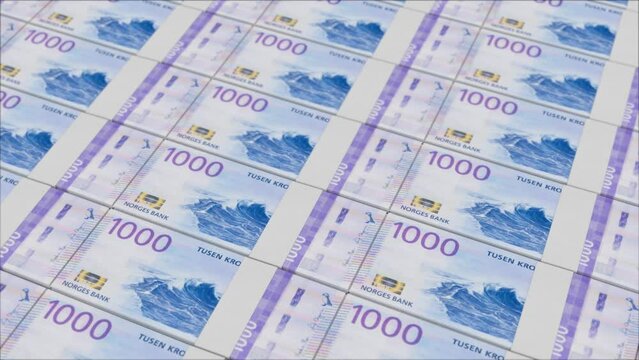 1000 NORWEGIAN KRONER banknotes printed by a money press