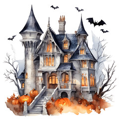 halloween castle with pumpkin, Generative AI
