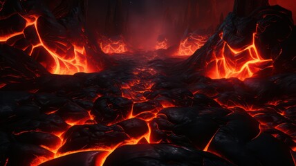 Glowing lava background created with Generative AI. Hot molten rock.