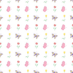 Seamless butterfly pattern. Drawn butterfly background