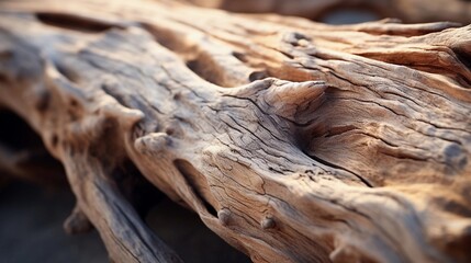 A macro shot capturing the delicate lines and pores of a piece of driftwood, celebrating the natural beauty of its weathered textures. AI generated.