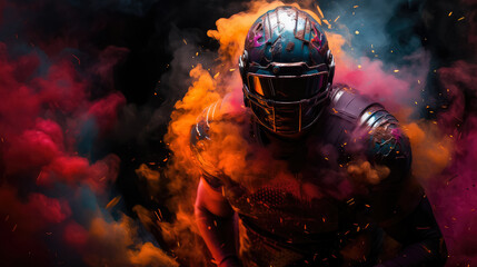 Colourful of american football player with helmet , Sports athlete extreme , Generative Ai