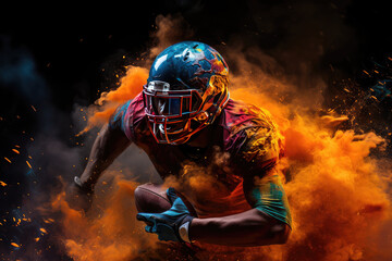 Colourful of american football player with helmet , Sports athlete extreme , Generative Ai - obrazy, fototapety, plakaty