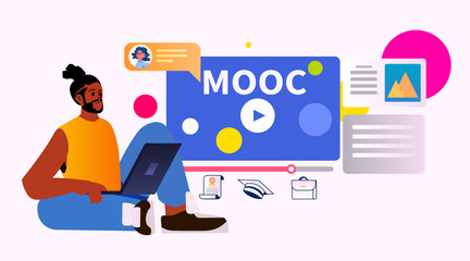 student watching lecture recordings podcast courses audio video recording online education e-learning concept horizontal