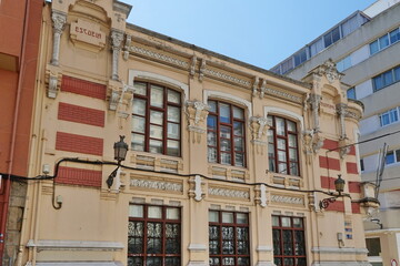 Fototapeta na wymiar Modernist building of the old 'Municipal School', in the city of Coruna Coruna, Galicia, Spain 07262023
