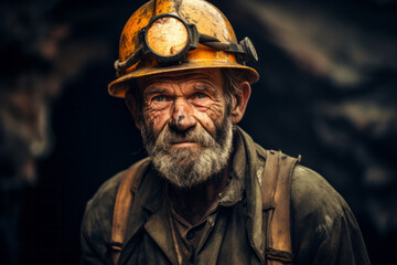Fototapeta premium Portrait of a male miner with helmet ready to work in the mine , gold rush