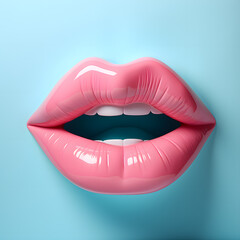 Lips isolated on blue pastel background