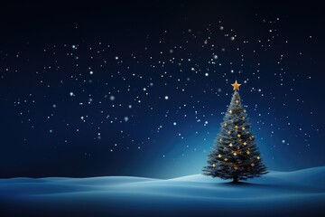 a beautifully lit Christmas tree in a snowy winter night
