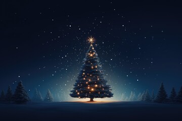 a beautifully lit Christmas tree standing tall in a serene snowy field