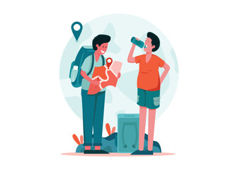 Backpackers Travelling Illustration