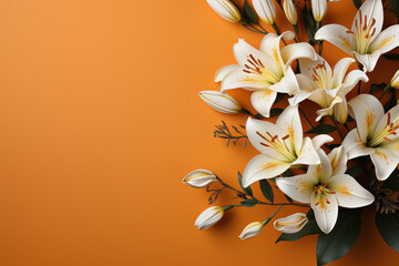 delicate photo of yellow lilies left white space
