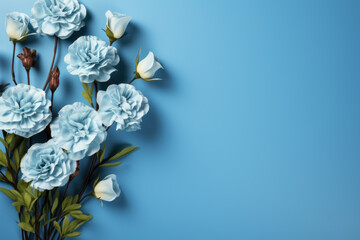 fresh image of blue carnations left blank space 
