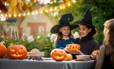 family preparing for Halloween