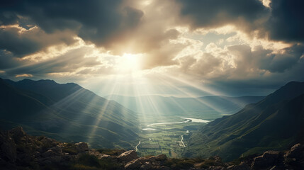 Heavenly rays of light in the sky, hope concept, god ray, generative ai