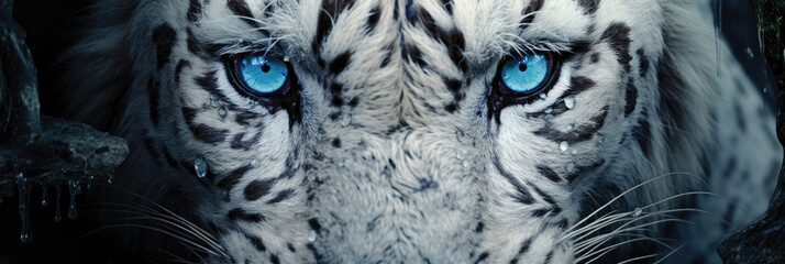 Blue eyes of a white tiger close up