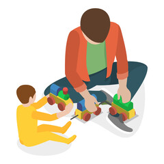 3D Isometric Flat Vector Illustration of Playing With Kids , Parents and Their Children are Having Good Time. Item 1