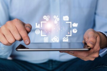 E-tax concept, Businessman show infographic