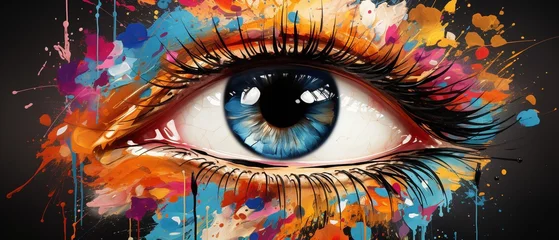 Fototapeten Abstract woman eye watercolour splash art, lovely graphic design in the vein of current abstract water colour painting demonstrating imagination © tongpatong