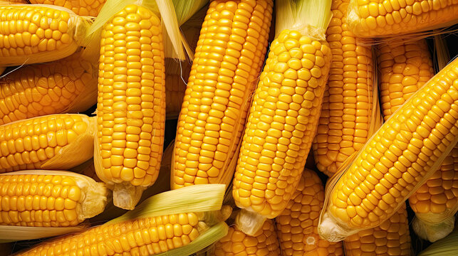 A tight cluster of golden corn on the cob glistens under the sun, promising sweet, juicy bites of summer's bounty