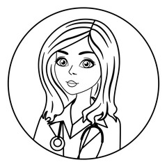 Young Woman Doctor for Coloring Page. Vector Illustration of Medical Worker with Stethoscope. Health care concept