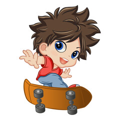 Funny Chibi Boy On Skate. Vector Illustration Cartoon Character Anime