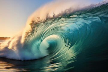 Big sea or ocean blue wave for surfing - Powered by Adobe