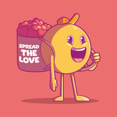 Emoji character delivering hearts vector illustration. Romance, love, funny design concept.