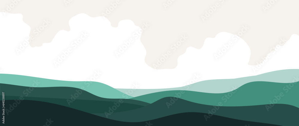 Wall mural minimal vector abstract landscape with clouds. mountain background in blue tones. vector design for 