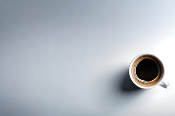 Cup of coffee on a white table surface, isolated, Cup of coffee, Black coffee, Tasty coffee, top view