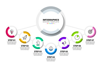 Infographic template. Abstract circle with line and 7 steps