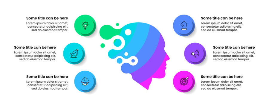 Infographic template. Abstract human head with 6 steps