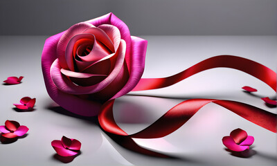 Elegant Rose Ribbon Embroidery Handcrafted Masterpieces Capturing Nature's Beauty.(Generative AI)