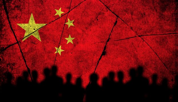 Red Flag of China on a cracked wall