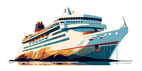 Illustration of cruise ship travel on a white isolated background 