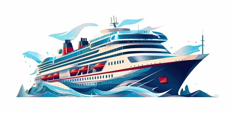 Illustration of cruise ship travel on a white isolated background 
