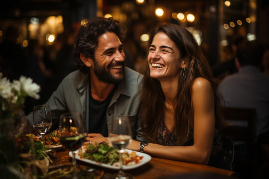 Man and woman eating in restaurant