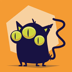 funny cartoon illustration of a cat with 3 eyes