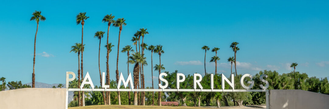 Palm Springs city name sign panoramic, California